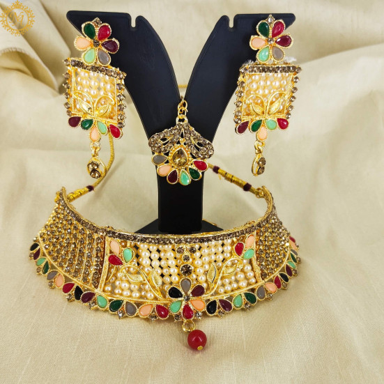 Naitikaarts Latest Choker Design Traditional Stylish Fancy Pearl Necklace Jewellery Set for Women NA-221-MULTI