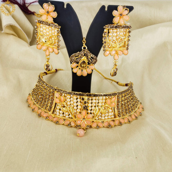 Naitikaarts Latest Choker Design Traditional Stylish Fancy Pearl Necklace Jewellery Set for Women NA-221-PICH