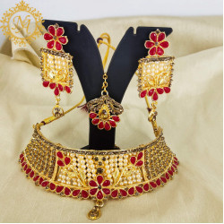 Naitikaarts Latest Choker Design Traditional Stylish Fancy Pearl Necklace Jewellery Set for Women NA-221-RED