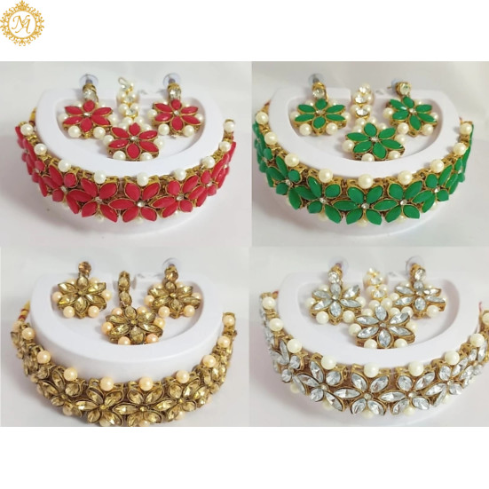 Naitikaarts Latest Choker Design Traditional Stylish Fancy Pearl Necklace Jewellery Set for Women NA-29-4-COL-RGLW