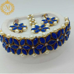 Naitikaarts Latest Choker Design Traditional Stylish Fancy Pearl Necklace Jewellery Set for Women NA-29-BLUE