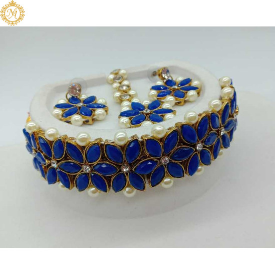 Naitikaarts Latest Choker Design Traditional Stylish Fancy Pearl Necklace Jewellery Set for Women NA-29-BLUE