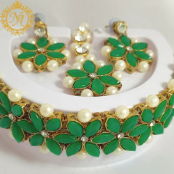Naitikaarts Latest Choker Design Traditional Stylish Fancy Pearl Necklace Jewellery Set for Women NA-29-GREEN