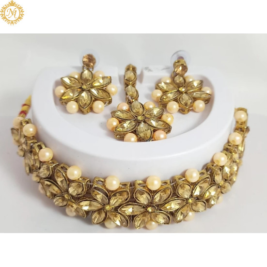 Naitikaarts Latest Choker Design Traditional Stylish Fancy Pearl Necklace Jewellery Set for Women NA-29-LCT