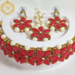 Naitikaarts Latest Choker Design Traditional Stylish Fancy Pearl Necklace Jewellery Set for Women NA-29-RED