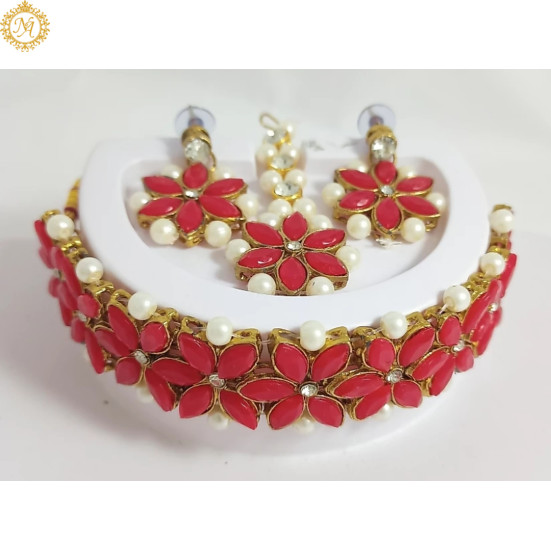Naitikaarts Latest Choker Design Traditional Stylish Fancy Pearl Necklace Jewellery Set for Women NA-29-RED