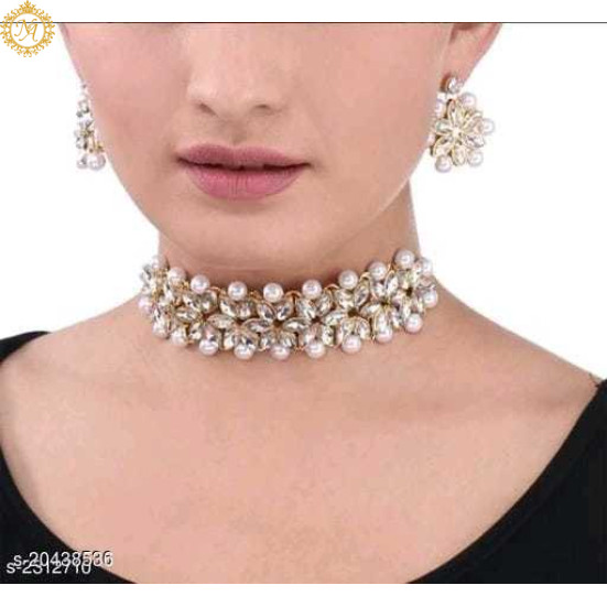 Naitikaarts Latest Choker Design Traditional Stylish Fancy Pearl Necklace Jewellery Set for Women NA-29-W