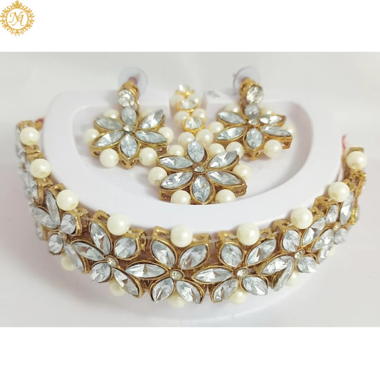 Naitikaarts Latest Choker Design Traditional Stylish Fancy Pearl Necklace Jewellery Set for Women NA-29-W