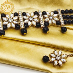 Naitikaarts Latest Choker Design Traditional Stylish Fancy Pearl Necklace Jewellery Set for Women NA-75-BLACK