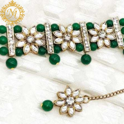 Naitikaarts Latest Choker Design Traditional Stylish Fancy Pearl Necklace Jewellery Set for Women NA-75-GREEN