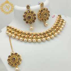 Naitikaarts Latest Choker Design Traditional Stylish Fancy Pearl Necklace Jewellery Set for Women NA-76-LCT