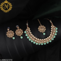 Naitikaarts Latest Choker Design Traditional Stylish Fancy Pearl Necklace Jewellery Set for Women NA-76-MINT