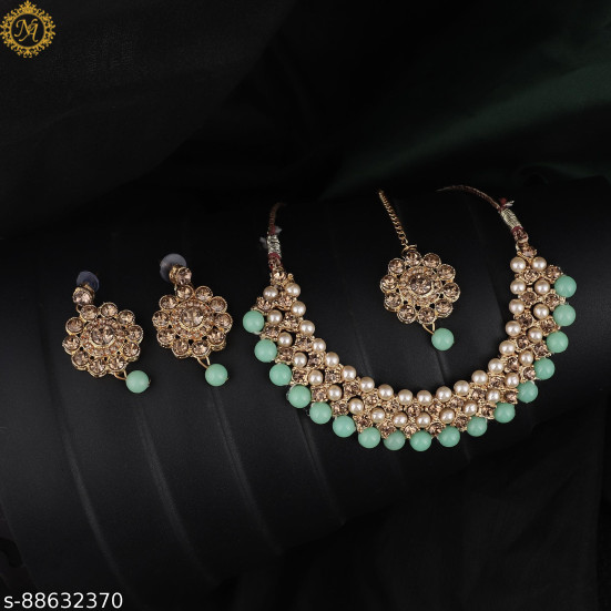 Naitikaarts Latest Choker Design Traditional Stylish Fancy Pearl Necklace Jewellery Set for Women NA-76-MINT