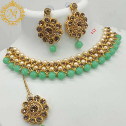 Naitikaarts Latest Choker Design Traditional Stylish Fancy Pearl Necklace Jewellery Set for Women NA-76-MINT