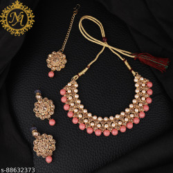 Naitikaarts Latest Choker Design Traditional Stylish Fancy Pearl Necklace Jewellery Set for Women NA-76-RED