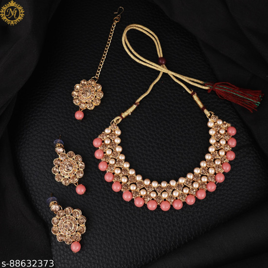 Naitikaarts Latest Choker Design Traditional Stylish Fancy Pearl Necklace Jewellery Set for Women NA-76-RED