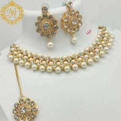 Naitikaarts Latest Choker Design Traditional Stylish Fancy Pearl Necklace Jewellery Set for Women NA-76-WHITE
