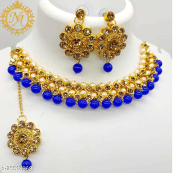 Naitikaarts Latest Choker Design Traditional Stylish Fancy Pearl Necklace Jewellery Set for Women NA-76-BLUE