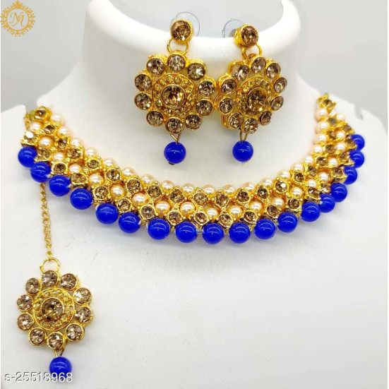 Naitikaarts Latest Choker Design Traditional Stylish Fancy Pearl Necklace Jewellery Set for Women NA-76-BLUE Naitikaarts Latest Choker Design Traditional Stylish Fancy Pearl Necklace Jewellery Set for Women NA-76-BLUE