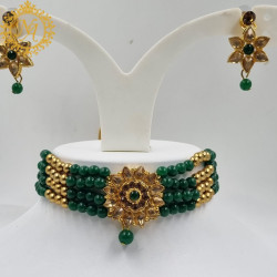 Naitikaarts Latest Choker Design Traditional Stylish Fancy Pearl Necklace Jewellery Set for Women NA-140-GREEN