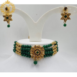 Naitikaarts Latest Choker Design Traditional Stylish Fancy Pearl Necklace Jewellery Set for Women NA-140-GREEN