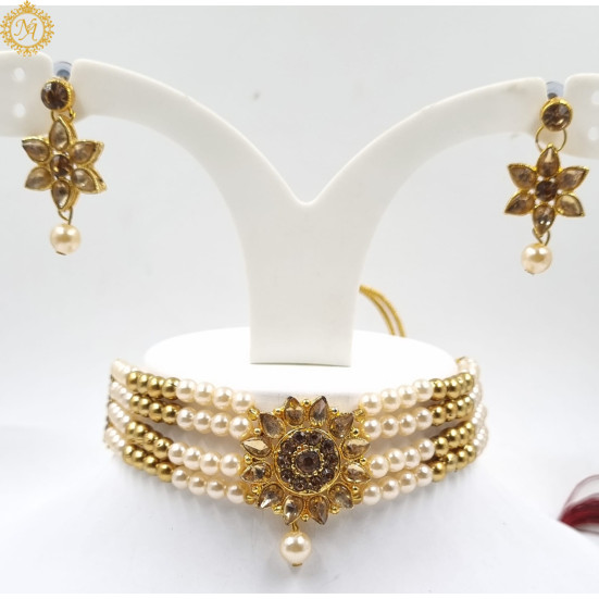 Naitikaarts Latest Choker Design Traditional Stylish Fancy Pearl Necklace Jewellery Set for Women NA-140-LCT