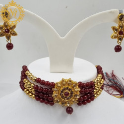 Naitikaarts Latest Choker Design Traditional Stylish Fancy Pearl Necklace Jewellery Set for Women NA-140-MARRON