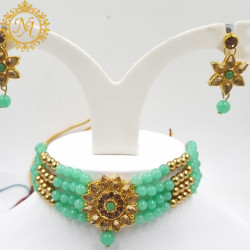 Naitikaarts Latest Choker Design Traditional Stylish Fancy Pearl Necklace Jewellery Set for Women NA-140-MINT