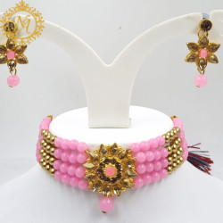Naitikaarts Latest Choker Design Traditional Stylish Fancy Pearl Necklace Jewellery Set for Women NA-140-PINK