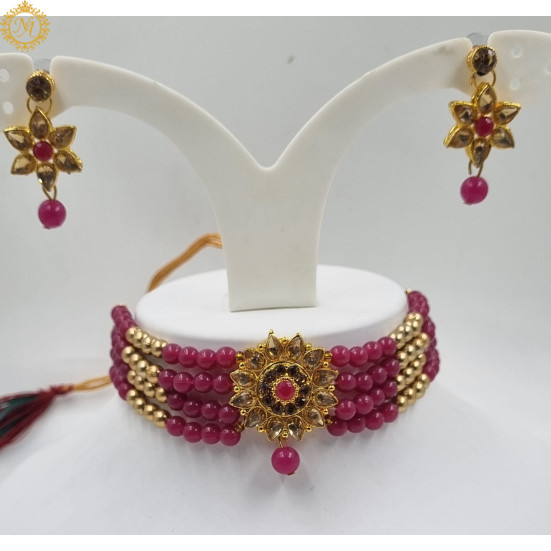 Naitikaarts Latest Choker Design Traditional Stylish Fancy Pearl Necklace Jewellery Set for Women NA-140-RANI