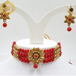 Naitikaarts Latest Choker Design Traditional Stylish Fancy Pearl Necklace Jewellery Set for Women NA-140-RED