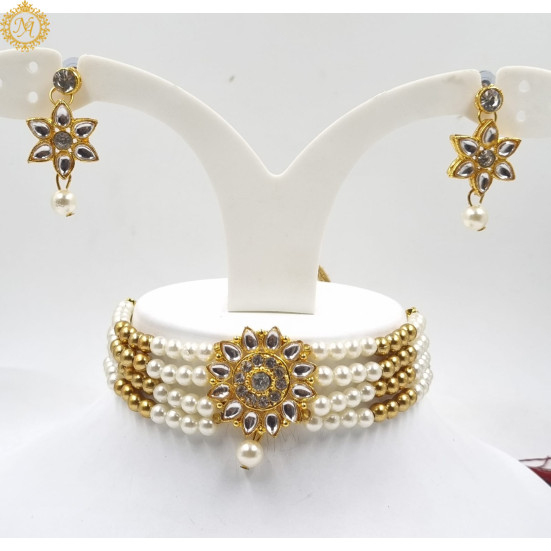 Naitikaarts Latest Choker Design Traditional Stylish Fancy Pearl Necklace Jewellery Set for Women NA-140-W