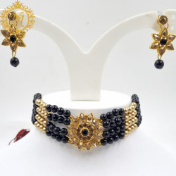 Naitikaarts Latest Choker Design Traditional Stylish Fancy Pearl Necklace Jewellery Set for Women NA-140-BLACK