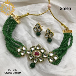 Naitikaarts Latest Choker Design Traditional Stylish Fancy Pearl Necklace Jewellery Set for Women NA-164-GREEN