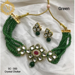 Naitikaarts Latest Choker Design Traditional Stylish Fancy Pearl Necklace Jewellery Set for Women NA-164-GREEN