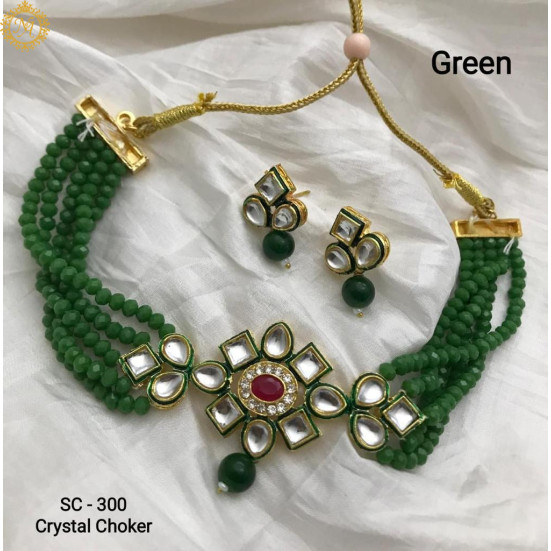 Naitikaarts Latest Choker Design Traditional Stylish Fancy Pearl Necklace Jewellery Set for Women NA-164-GREEN