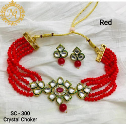 Naitikaarts Latest Choker Design Traditional Stylish Fancy Pearl Necklace Jewellery Set for Women NA-164-RED