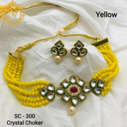 Naitikaarts Latest Choker Design Traditional Stylish Fancy Pearl Necklace Jewellery Set for Women NA-164-YELLOW