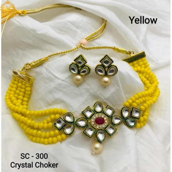 Naitikaarts Latest Choker Design Traditional Stylish Fancy Pearl Necklace Jewellery Set for Women NA-164-YELLOW