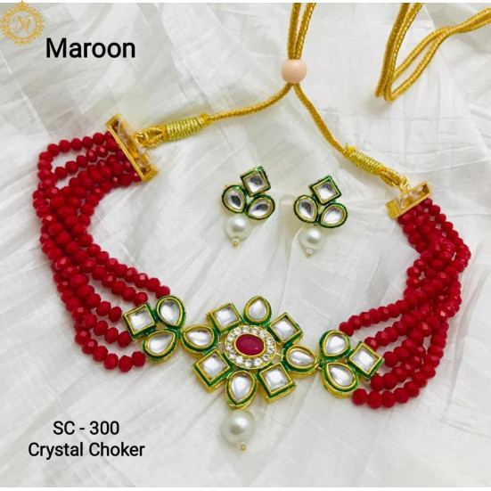 Naitikaarts Latest Choker Design Traditional Stylish Fancy Pearl Necklace Jewellery Set for Women NA-164-MARRON