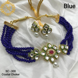 Naitikaarts Latest Choker Design Traditional Stylish Fancy Pearl Necklace Jewellery Set for Women NA-164-BLUE
