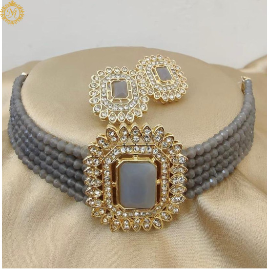 Naitikaarts Latest Choker Design Traditional Stylish Fancy Pearl Necklace Jewellery Set for Women NA-194-GERY
