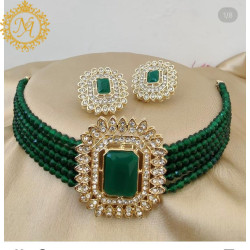 Naitikaarts Latest Choker Design Traditional Stylish Fancy Pearl Necklace Jewellery Set for Women NA-194-GREEN