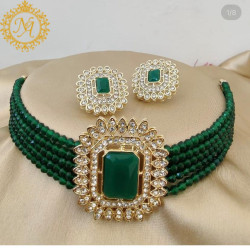 Naitikaarts Latest Choker Design Traditional Stylish Fancy Pearl Necklace Jewellery Set for Women NA-194-GREEN