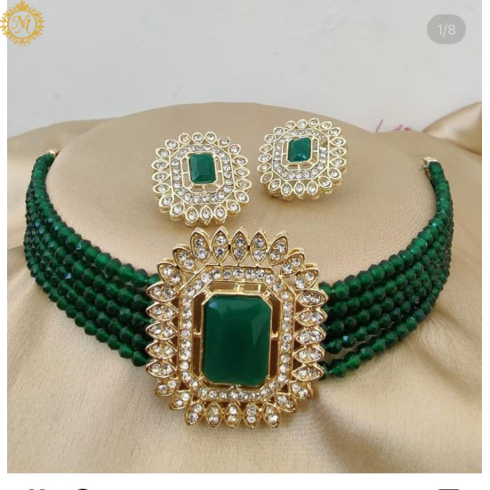 Naitikaarts Latest Choker Design Traditional Stylish Fancy Pearl Necklace Jewellery Set for Women NA-194-GREEN