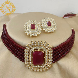 Naitikaarts Latest Choker Design Traditional Stylish Fancy Pearl Necklace Jewellery Set for Women NA-194-MARRON