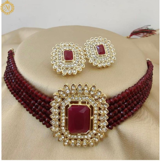 Naitikaarts Latest Choker Design Traditional Stylish Fancy Pearl Necklace Jewellery Set for Women NA-194-MARRON