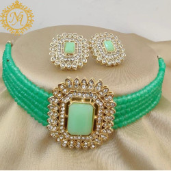 Naitikaarts Latest Choker Design Traditional Stylish Fancy Pearl Necklace Jewellery Set for Women NA-194-MINT