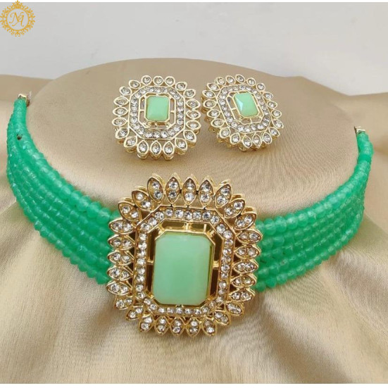 Naitikaarts Latest Choker Design Traditional Stylish Fancy Pearl Necklace Jewellery Set for Women NA-194-MINT