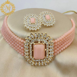 Naitikaarts Latest Choker Design Traditional Stylish Fancy Pearl Necklace Jewellery Set for Women NA-194-PICH